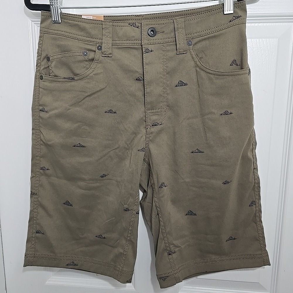 Prana Brion Shorts Size 28 Slate‎ Green Crux Rock 11" Inseam Patterned Short NWT
